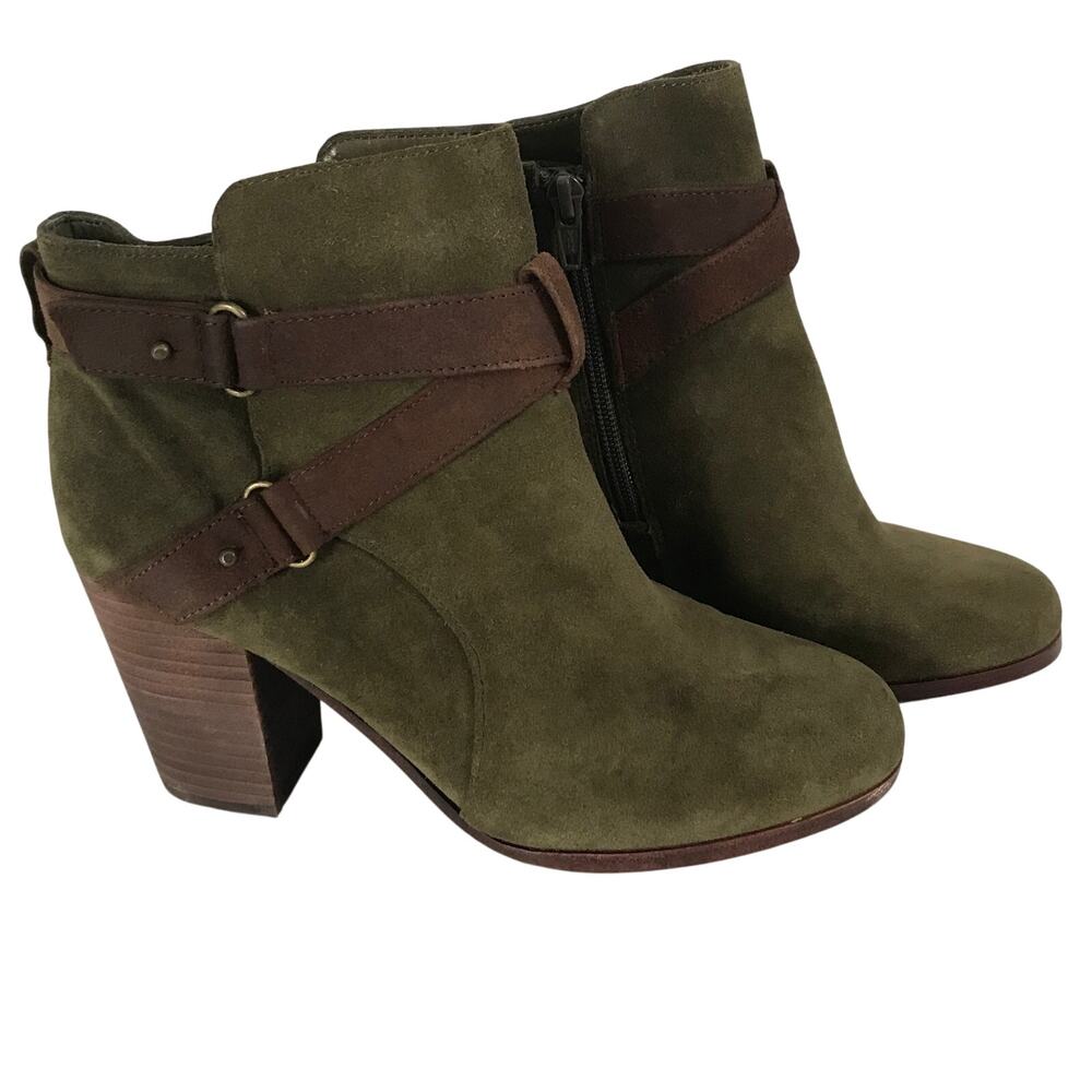 Giani Bernini Boots Size 9 Nine Womens Dark Olive Green Brown Stacked Heel Zip